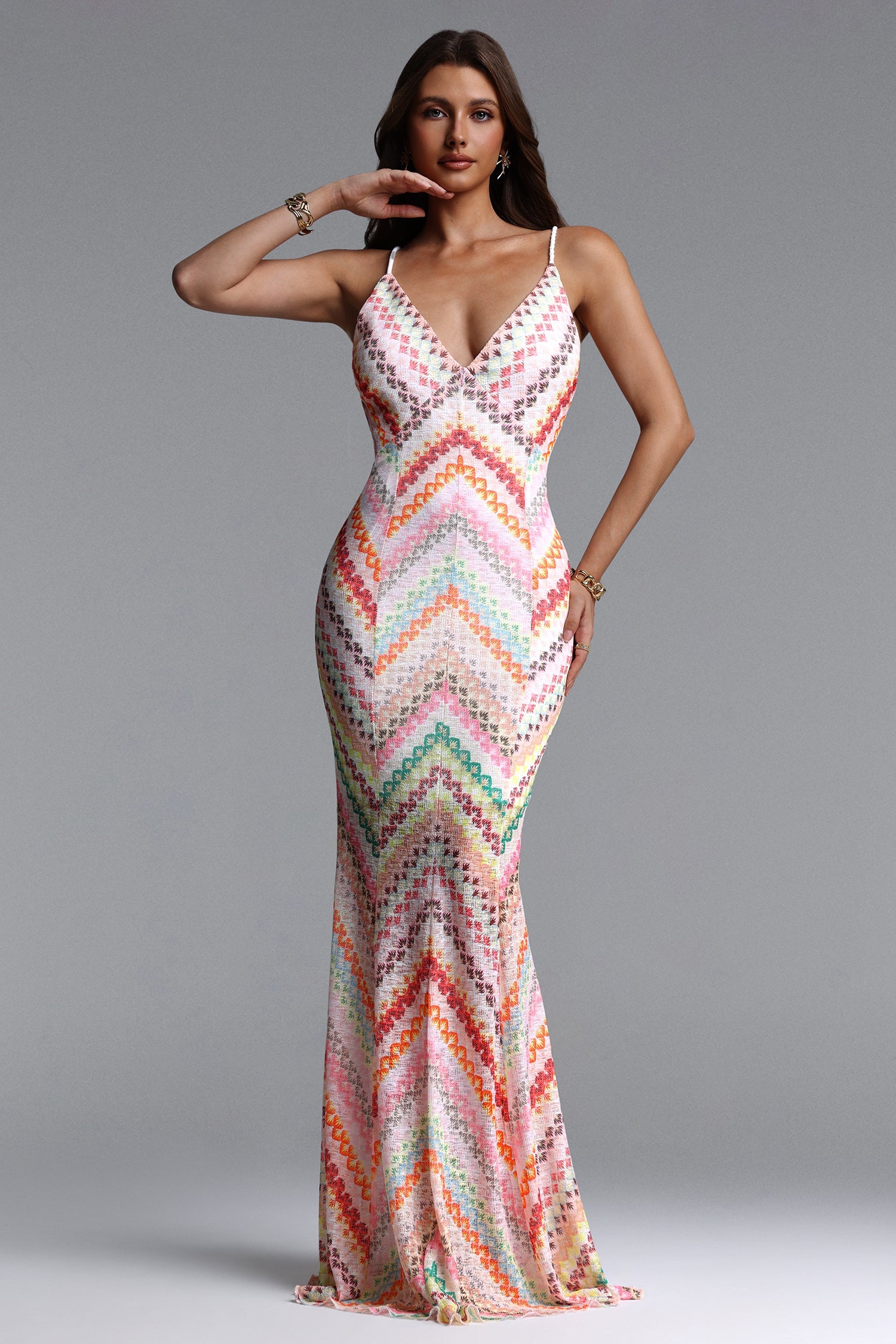 Bella Barnett Salama V Neck Sleeveless Print Woven Formal Prom Evening