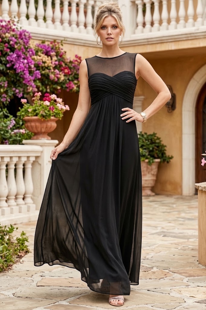 stretch chiffon dress Eva USA 3153 Long Sleeveless Bridesmaids simple long sweet 16 dresses Color:Orange/Fuschia Feminine and timeless Tea Length Dresses -