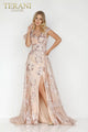 Vestido de fiesta con abertura alta en oro rosa Terani Couture 2111e4724
