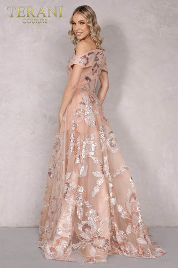 Vestido de fiesta largo formal con flores, Terani Couture 2111P4104