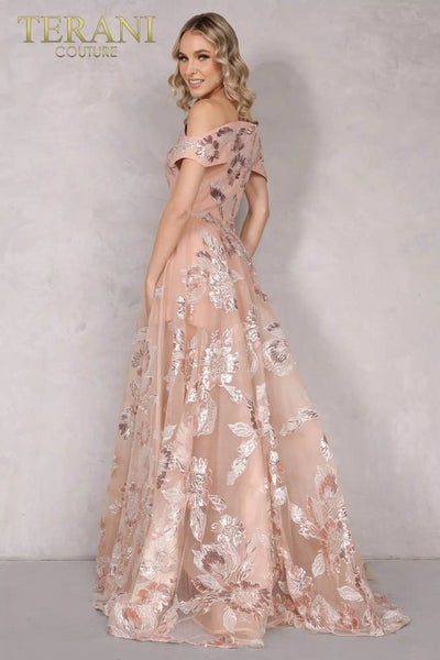 Terani Couture 2111P4104 Elegant Sophisticated Formal Off-Shoulder Evening Lace Dress