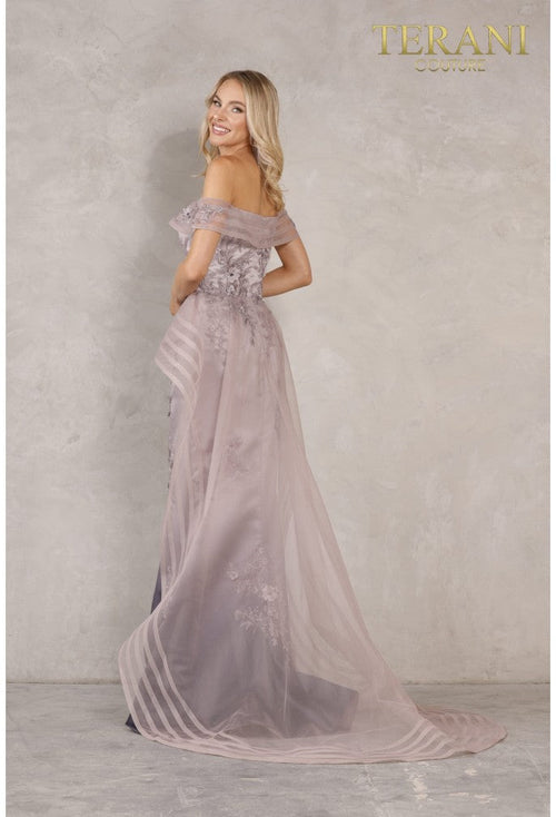 Terani Couture 2111E4746 Evening Off-Shoulder Sequined Beaded Long Formal Tulle Dress