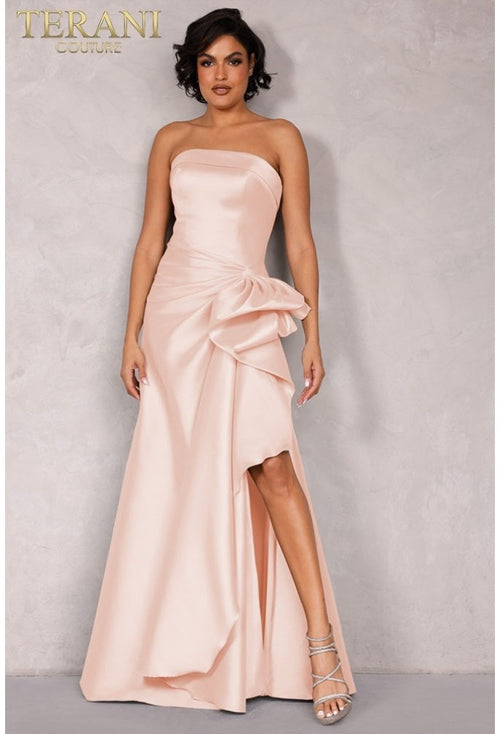 Terani Couture 2111P4019 Glamorous Evening Strapless Mermaid Slit Formal Taffeta Dress