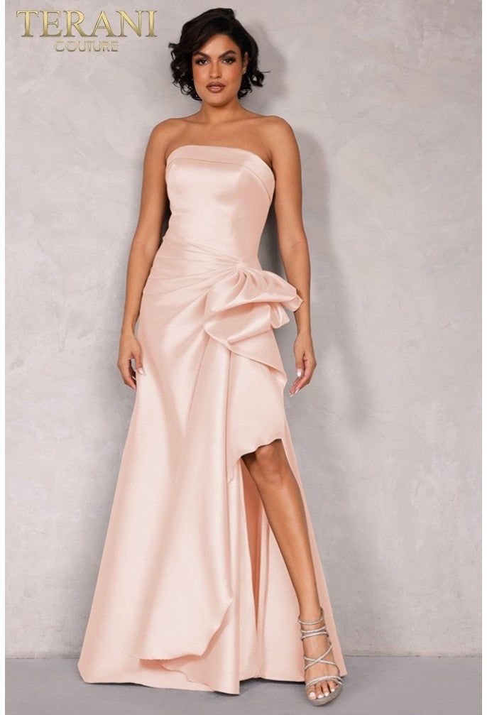 Terani Couture 2111P4019 Glamorous Evening Strapless Mermaid Slit Formal Taffeta Dress
