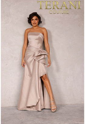 Clearance Taupe Size 8 Glamorous Evening Strapless Mermaid Long Formal Taffeta Dress By Terani Couture 2111P4019