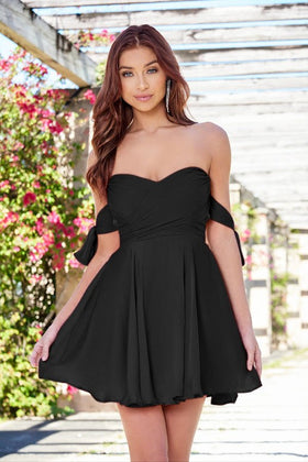 Sophie Black Off-the-Shoulder Satin Mini Homecoming Dress