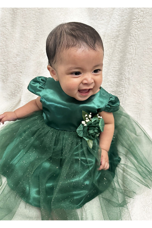 Satin & Tulle Flower Dress with Jewel Waist  Elegant Dress by Bella Princess 212B-A