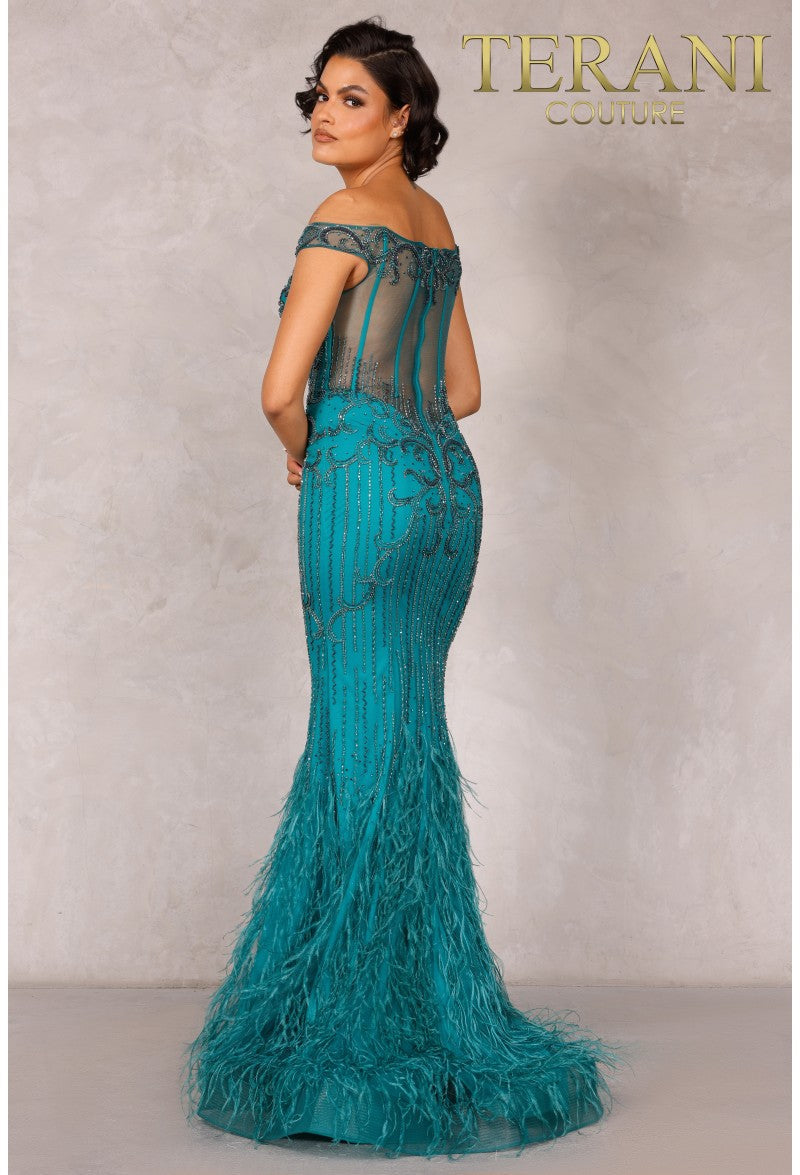 Terani Couture 2214GL0113 Vestido largo ajustado de fiesta con cuentas