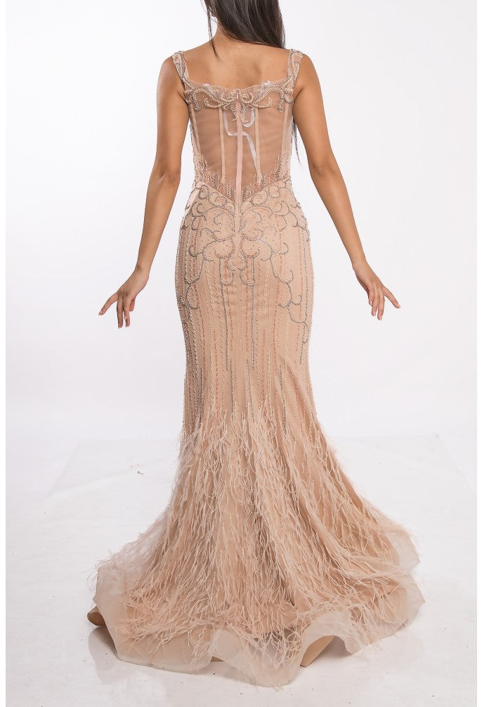 Off Shoulder Mermaid Feather Dress By Terani - 2214gl0113