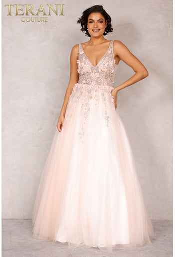 Terani Couture 2215P0033 Floral Beaded A-Line Formal Prom Dress