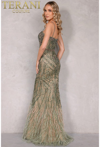 Terani Couture 2221GL0415 Vestido largo de fiesta formal ajustado con cuentas