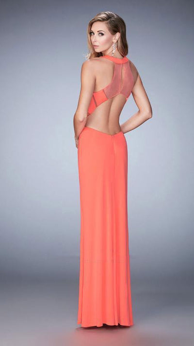 La Femme 22259 Geometric Illusion Cutout Sheath Prom Dress