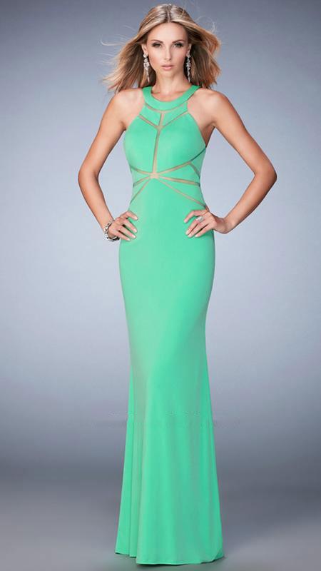 La Femme 22259 Geometric Illusion Cutout Sheath Prom Dress