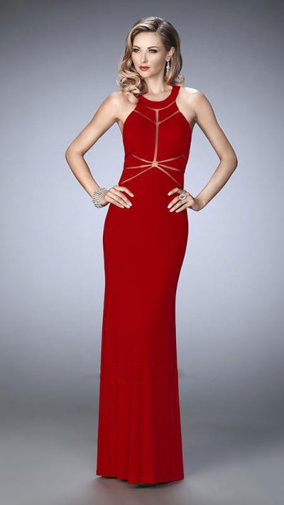 La Femme 22259 Geometric Illusion Cutout Sheath Prom Dress
