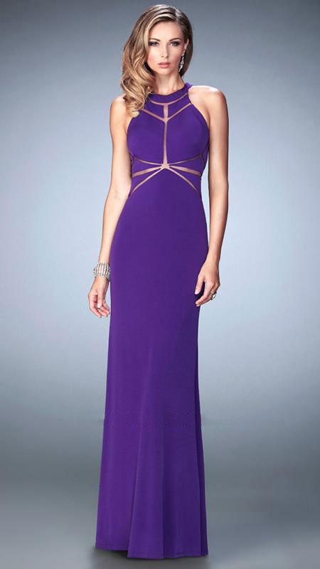La Femme 22259 Geometric Illusion Cutout Sheath Prom Dress