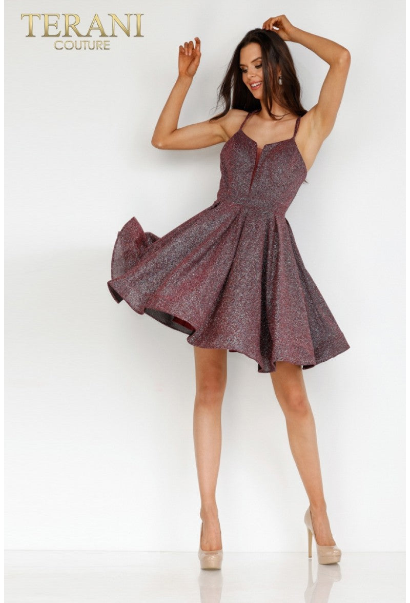 Elegant Cocktail Prom A-Line Short Wine Formal Glitter Dress 2225H0457 by Terani Couture Elegant Cocktail Prom A-Line Short Wine Formal Glitter Dress 2225H0457 by Terani Couture