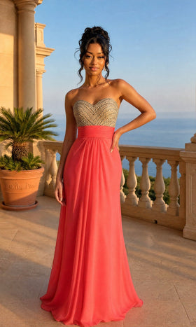 La Femme 22359 Floor-Length Sweetheart Chiffon Empire Waist Prom Dress