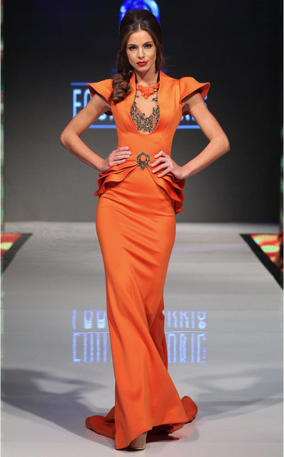 Fouad Sarkis 2295 Cherry Embellished Peplum Gown by MNM Couture