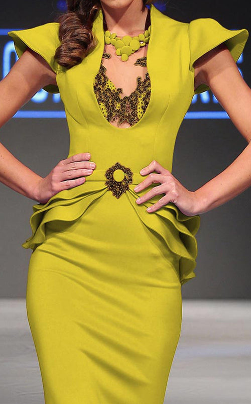 Fouad Sarkis 2295 Cherry Embellished Peplum Gown by MNM Couture