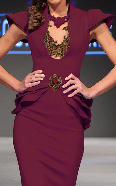 Fouad Sarkis 2295 Cherry Embellished Peplum Gown by MNM Couture