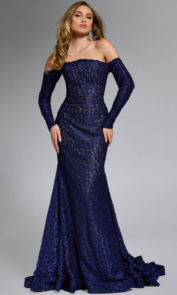 Jovani 23084 - Elegant Off Shoulder Evening Gown
