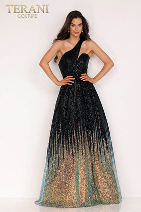 Terani Couture 231P0024 Sophisticated Prom A-Line Sequined Long Evening Sequin Dress