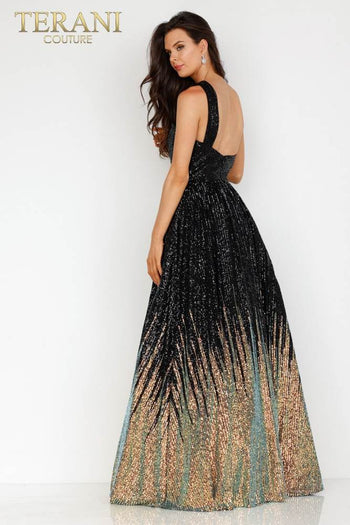 Terani Couture 231P0024 Two-Tone Sequin A-Line Long Formal Prom Gown