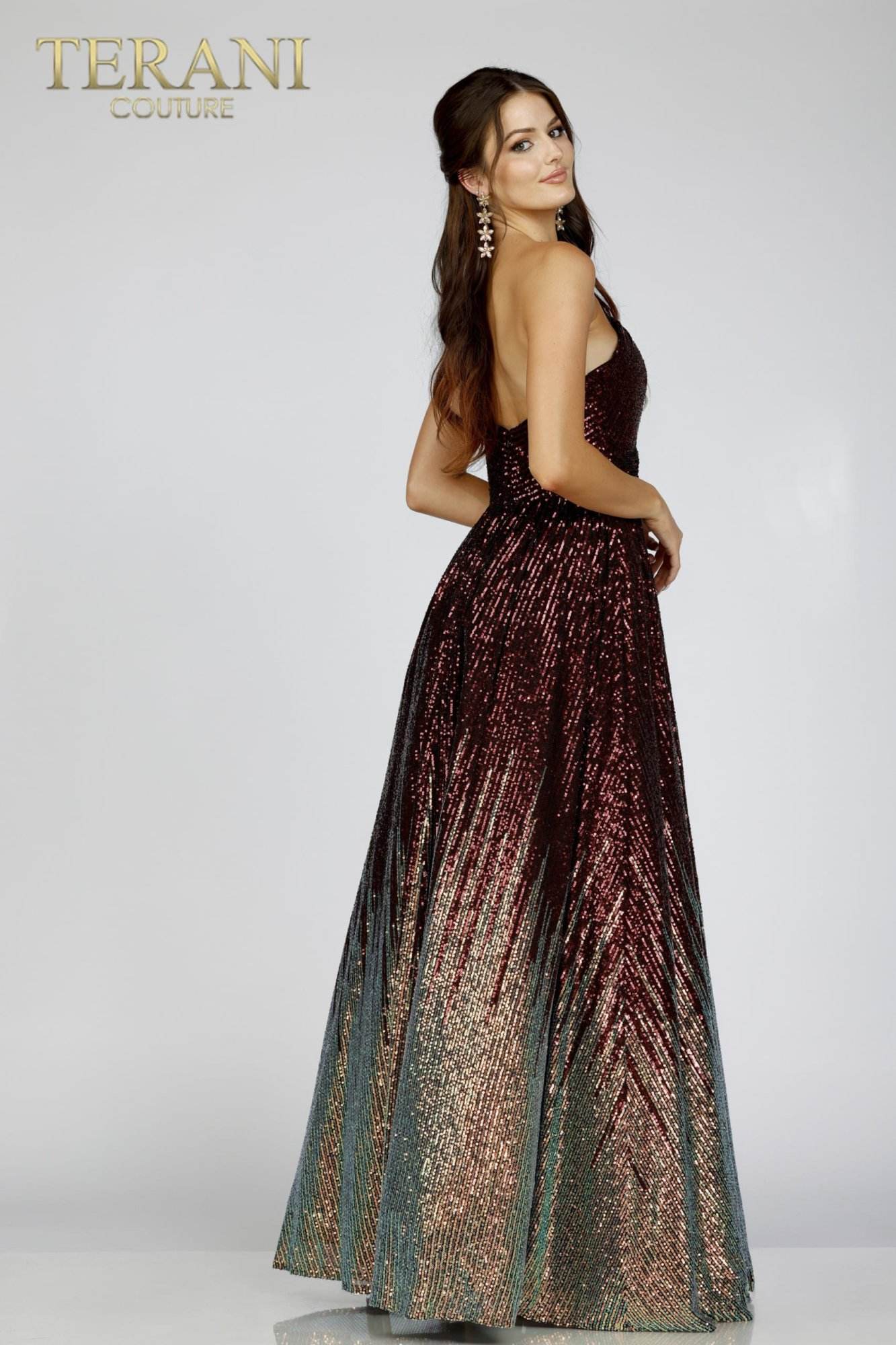 Terani Couture 231P0024 Two-Tone Sequin A-Line Long Formal Prom Gown