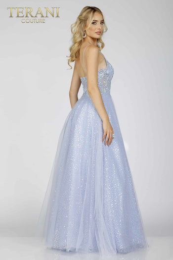 Terani Couture 231P0101 Vestido largo de fiesta floral con lentejuelas y corte en A