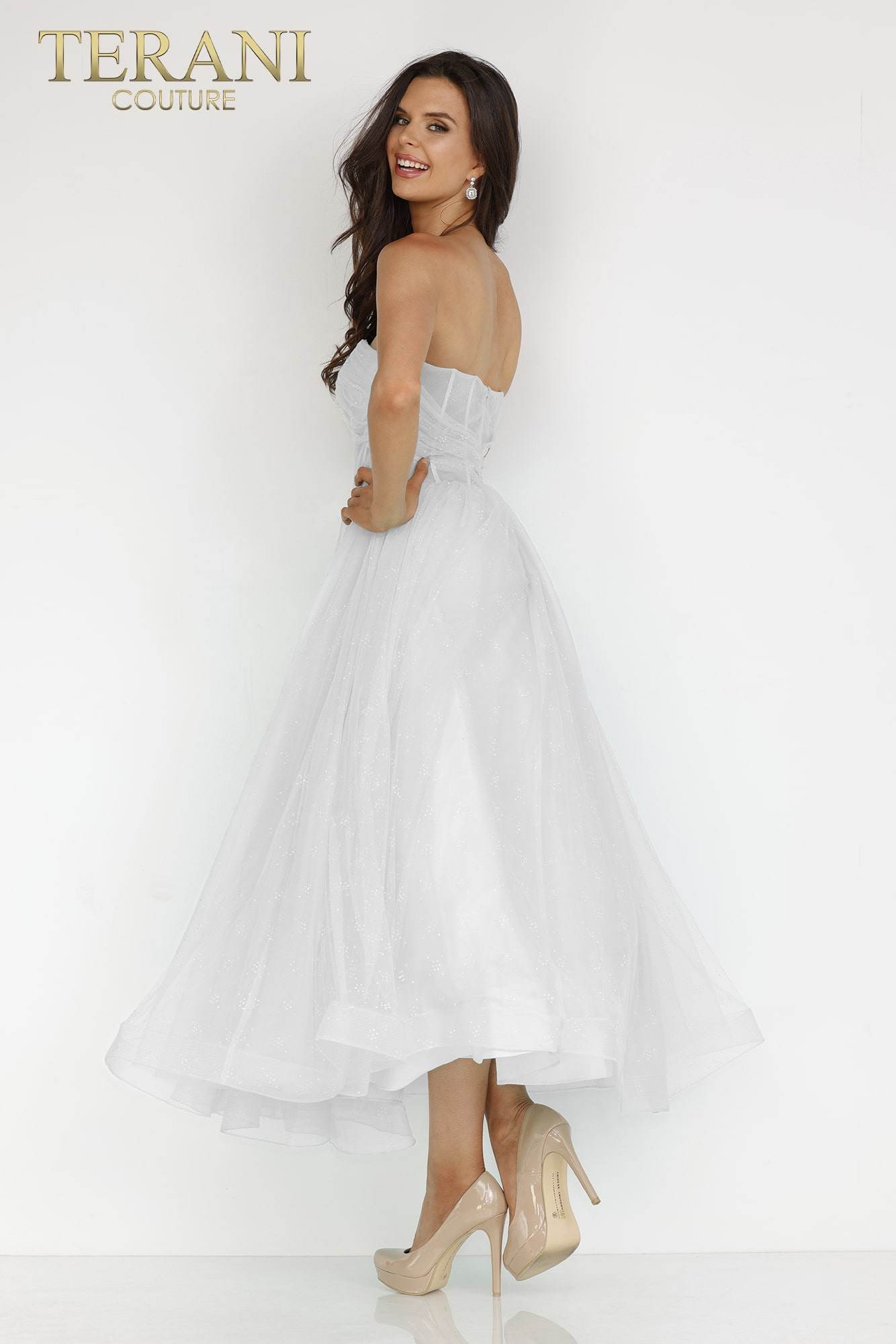 Vestido de novia Terani Couture 231P0534 de corte A con corsé largo y largo hasta la rodilla