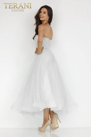 Vestido de novia Terani Couture 231P0534 de corte A con corsé largo y largo hasta la rodilla