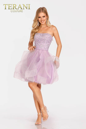 Terani Couture 231P0590 Prom Homecoming Strapless Pleated Beaded Evening Tulle Dress