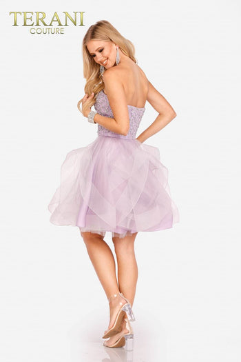 Terani Couture 231P0590 Pleated Short Homecoming Party Dress