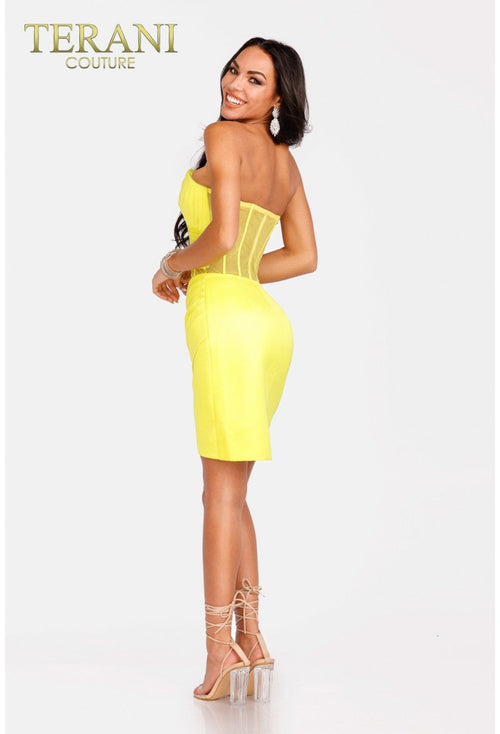 Terani Couture 231C0240 Elegant Cocktail Strapless Sheath Corset Evening Satin Dress