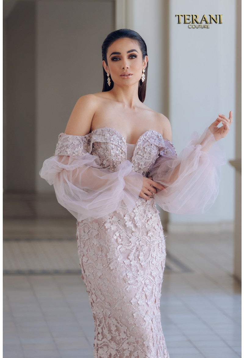 Terani Couture 231E0515 Floral Beaded Long Evening Gown for Formal Events