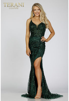 Terani Couture 231E0516 Prom Sheath Sequined Spaghetti Strap Long Formal Sequin Dress