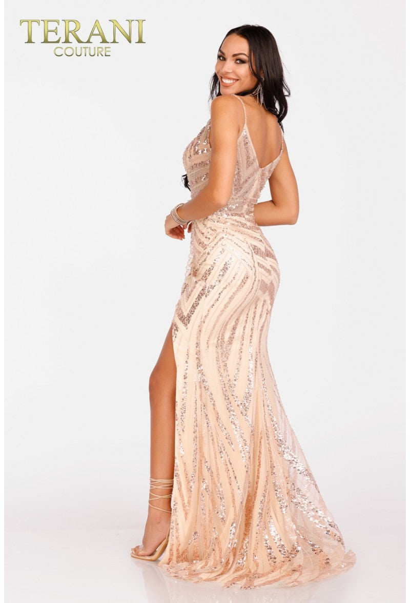 Terani Couture 231E0516 One Shoulder Sequin Fitted Formal Prom Gown