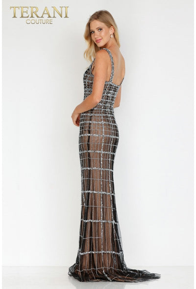 Terani Couture 231GL0398 Sophisticated Formal Prom V-Neck Column Evening Beaded Dress