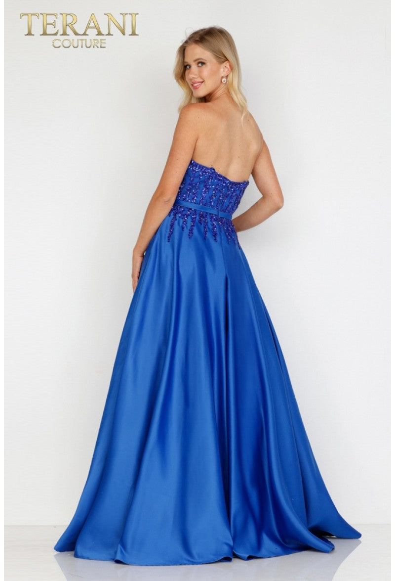 Terani Couture 231P0012 Vestido largo formal de fiesta con cuentas en forma de A