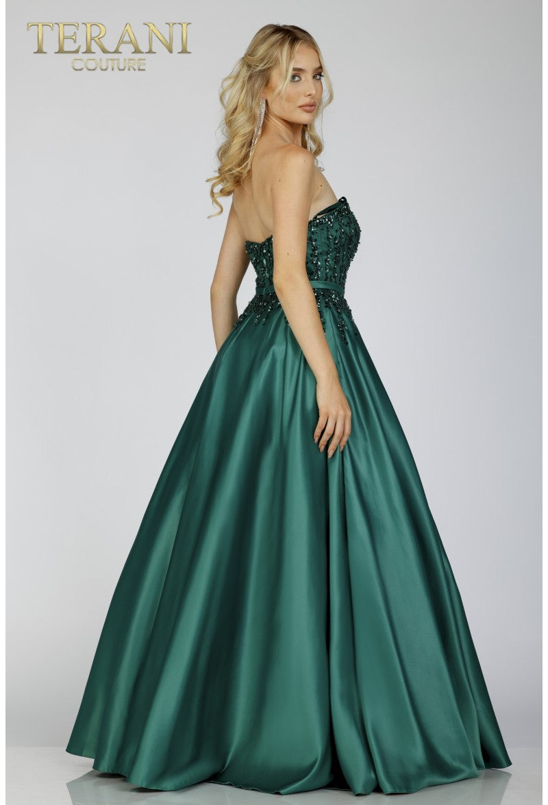 Terani Couture 231P0012 Vestido largo formal de fiesta con cuentas en forma de A