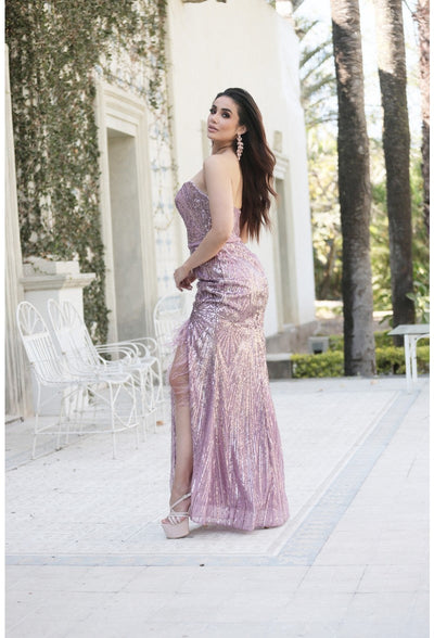 Terani Couture 231P0030 Prom Strapless Sheath Sequined Slit Long Evening Sequin Dress