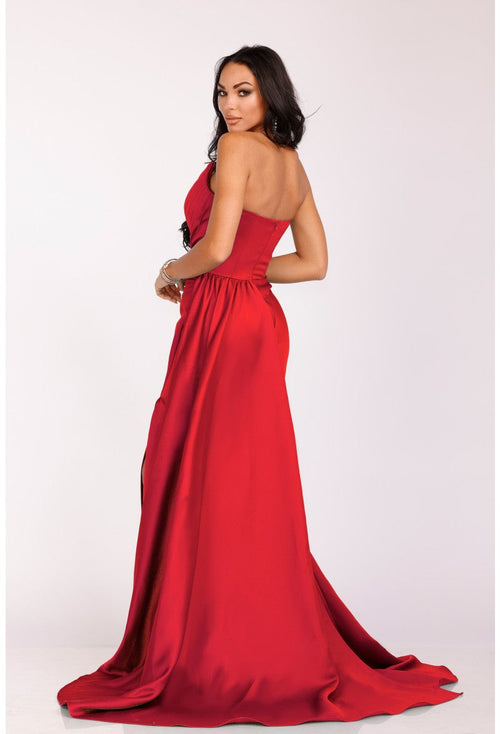 Terani Couture 231P0062 Prom Strapless V-Neck Sheath Sequined Long Formal Satin Dress