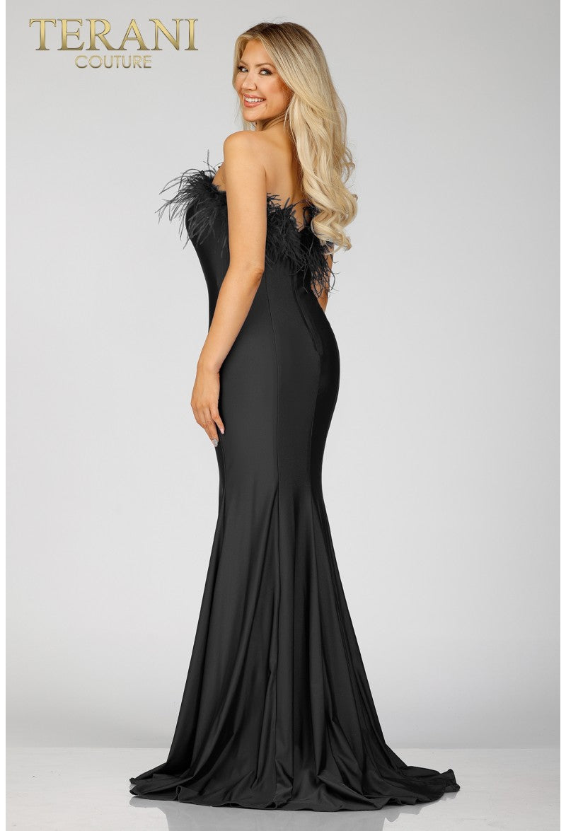 Terani Couture 231P0067 Feather Embellished Mermaid Long Prom Gown