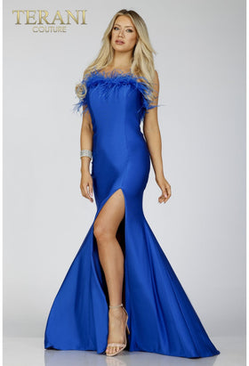 Terani Couture 231P0067 Sophisticated Prom Strapless Mermaid Long Evening Satin Dress