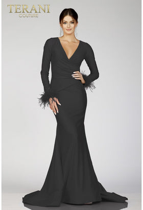 Terani Couture 231P0074 Formal Prom Mermaid Long Sleeve Evening Premium Dress