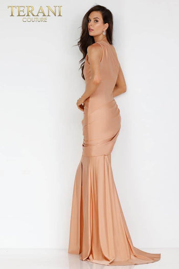 Terani Couture 231P0134 Vestido de fiesta largo, formal y ajustado con abertura