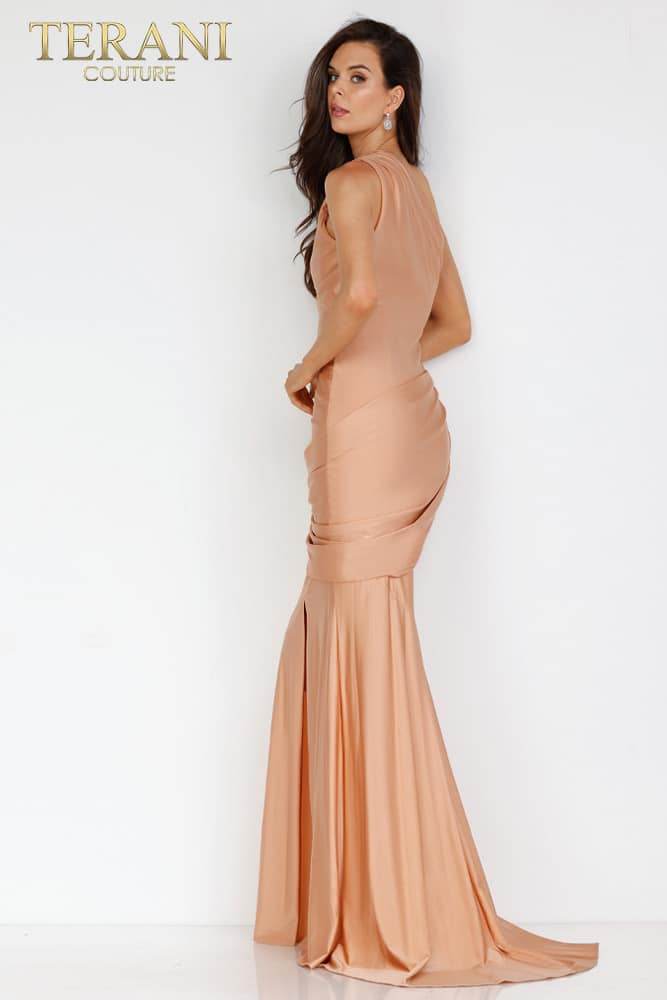 Terani Couture 231P0134 Vestido de fiesta largo, formal y ajustado con abertura