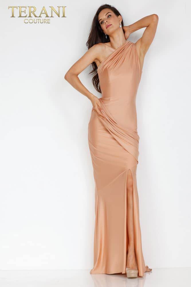 Terani Couture 231P0134 Vestido de fiesta largo, formal y ajustado con abertura