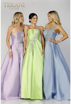 Terani Couture 231P0175 Sophisticated Elegant One-Shoulder A-Line Formal Mikado Dress