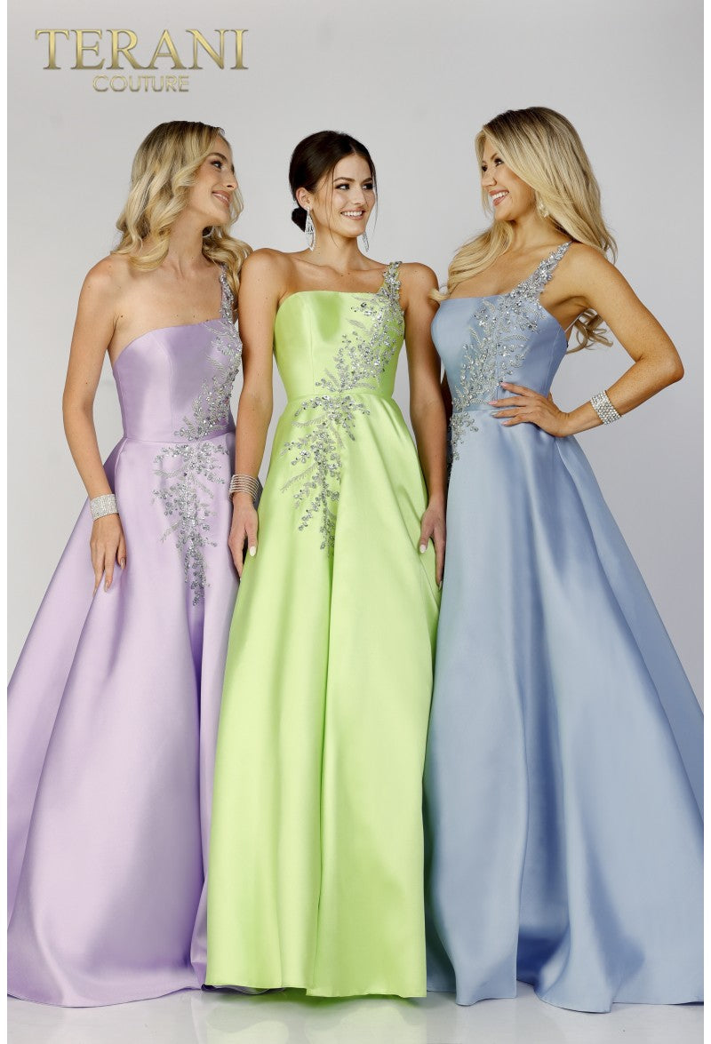 Terani Couture 231P0175 Vestido largo formal de fiesta con cuentas en forma de A